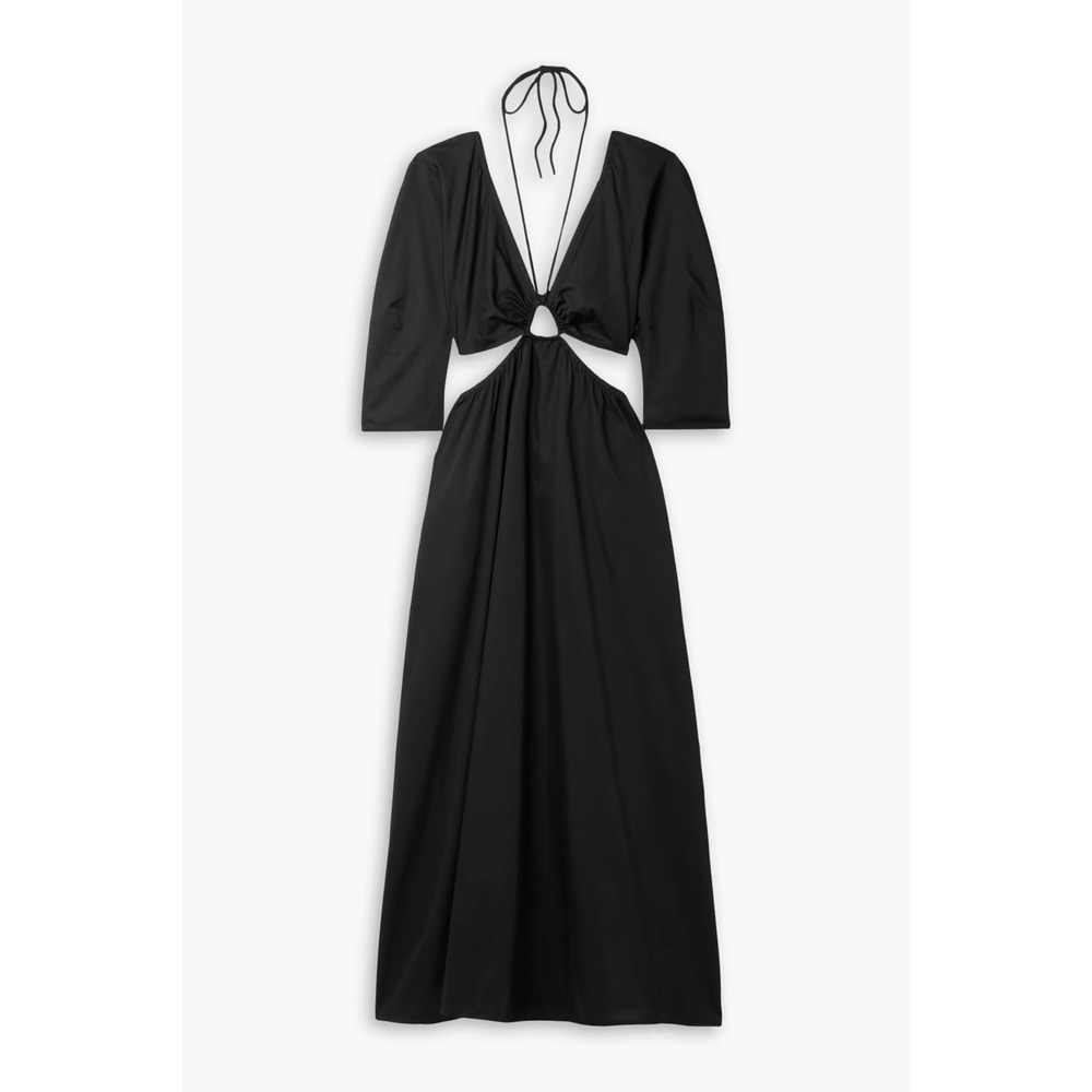 Mara Hoffman Black Organic Cotton Cutout Maxi Dress Puff Sleeve Halter New - Picture 2 of 6
